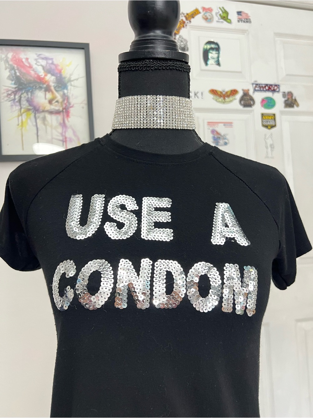 omighty Black Tee with Silver Sequin Slogan